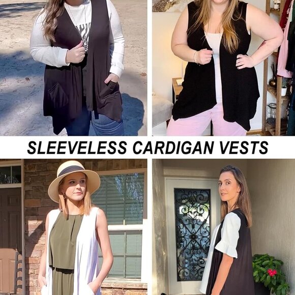 Women's Lightweight Knit Cardigan Sleeveless Pockets High Low Hem Summer - Picture 4 of 4